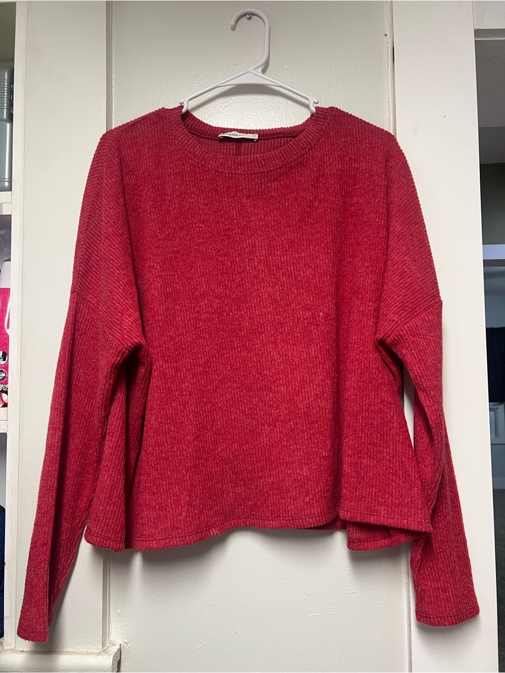Zenana Outfitters Bright Pink Ribbed Crewneck Sweater